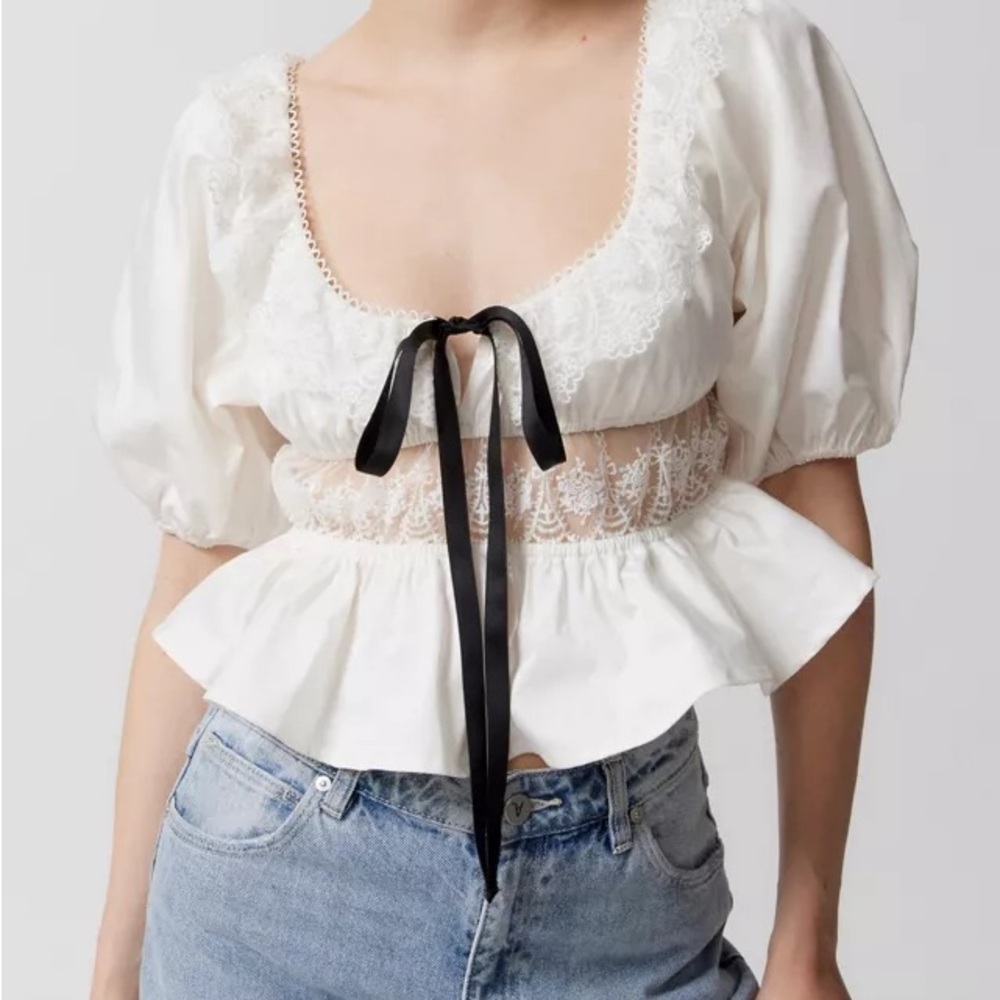 For Love And Lemons White Lace Peplum Blouse